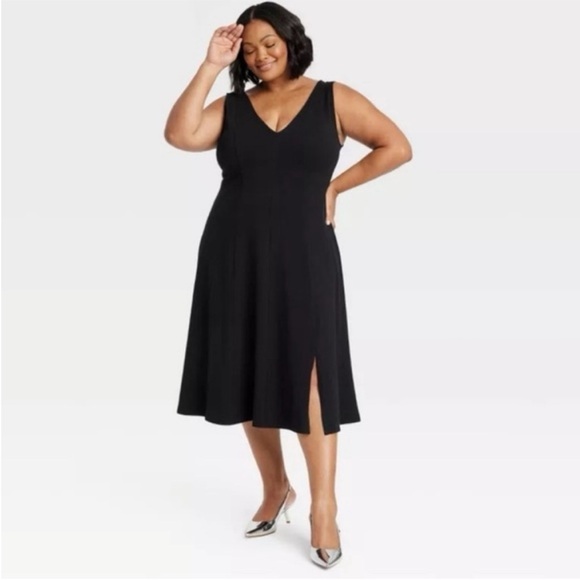 Ava & Viv Dresses & Skirts - 🆕 Ava & Viv A Line Sleeveless Stretch Front Slit Midi Dress Black Var Sizes| NWT